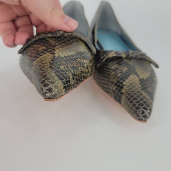 Frances Valentine Olive Paige Snakeskin Embossed Leather Flats 8 - Picture 3 of 11